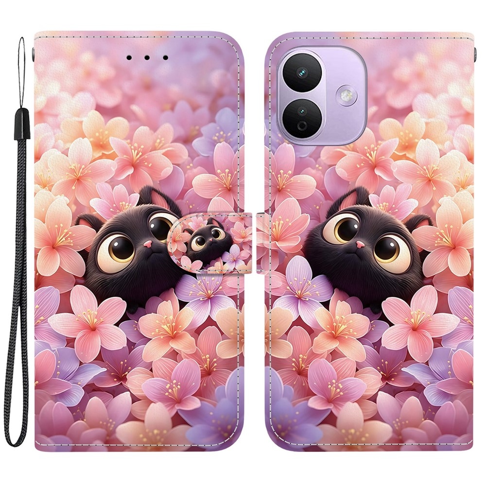 Essent könyvformájú tok a Xiaomi Redmi Note 17 Pro 5G-hez – macska és virágok