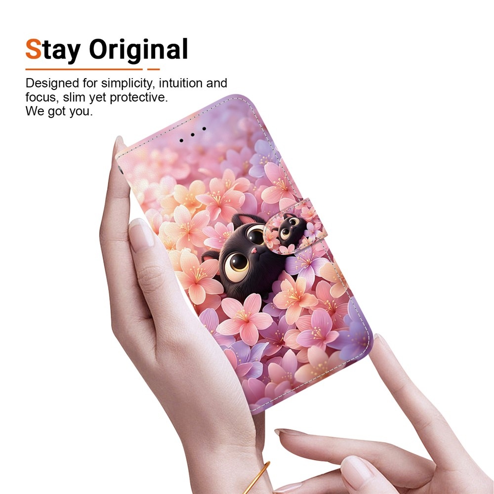 Essent könyvformájú tok a Xiaomi Redmi Note 17 Pro Max 5G-hez – macska és virágok