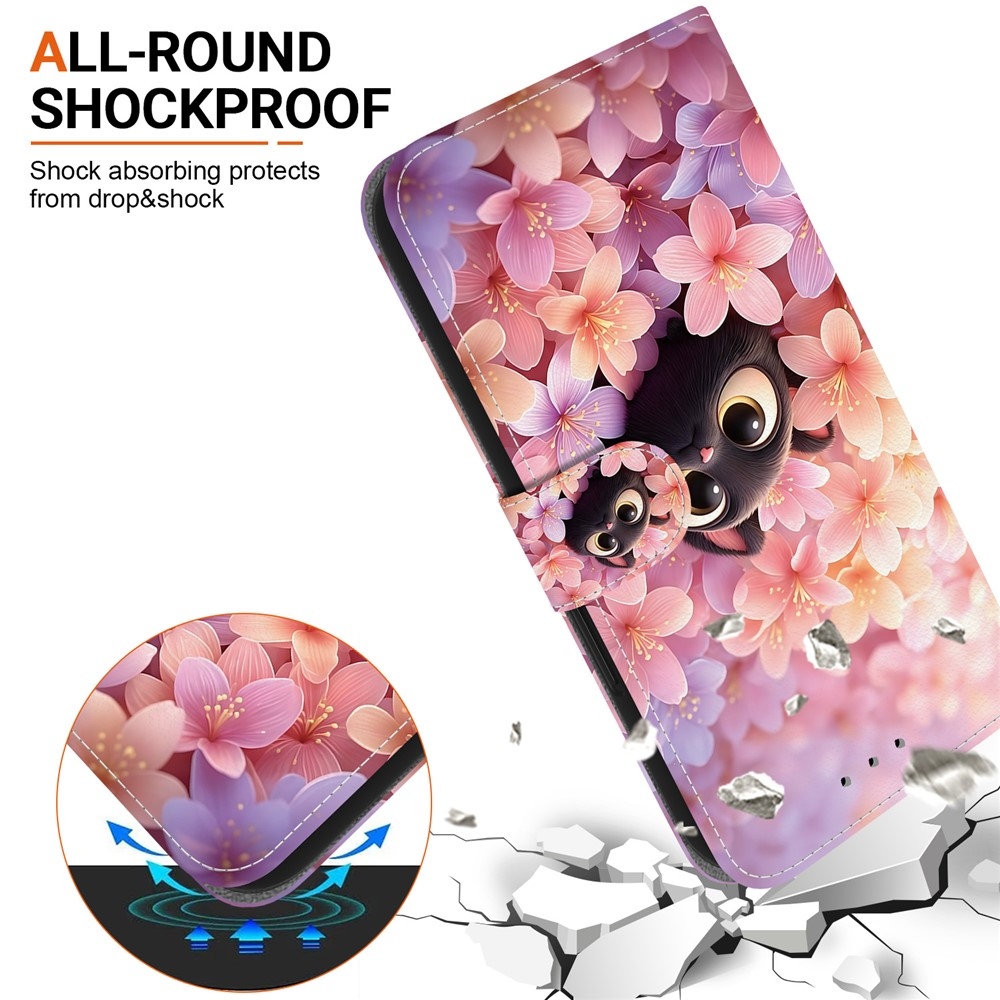 Essent könyvformájú tok a Xiaomi Redmi Note 17 Pro Max 5G-hez – macska és virágok