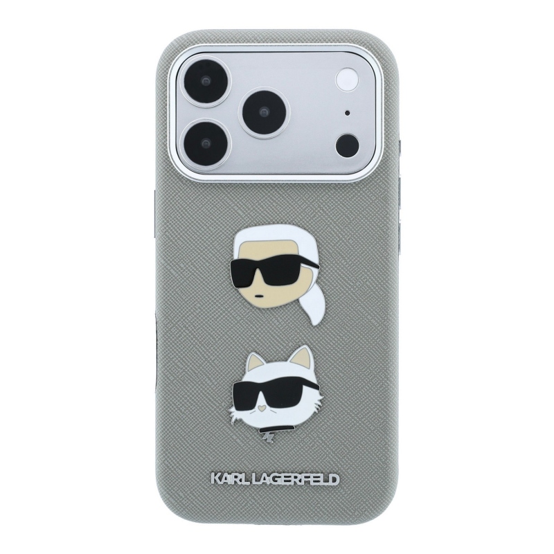 Karl Lagerfeld PU Semi Wrap Saffiano K&CH Heads hátsó tok iPhone 18 Pro Max-hoz, szürke