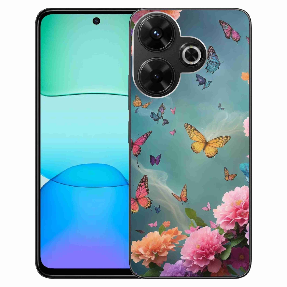 Gél borítás mmCase a Xiaomi Redmi 13 4G/Poco M6 4G számára - színes virágok és pillangók