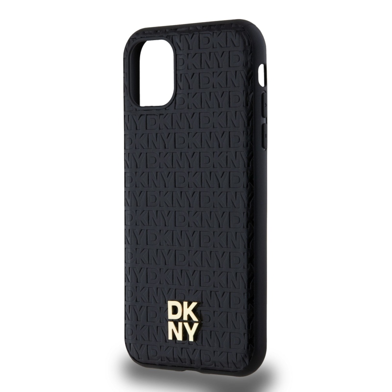 DKNY PU bőr Ismétlődő mintás Stack Logo Magsafe hátlap iPhone 11 Fekete