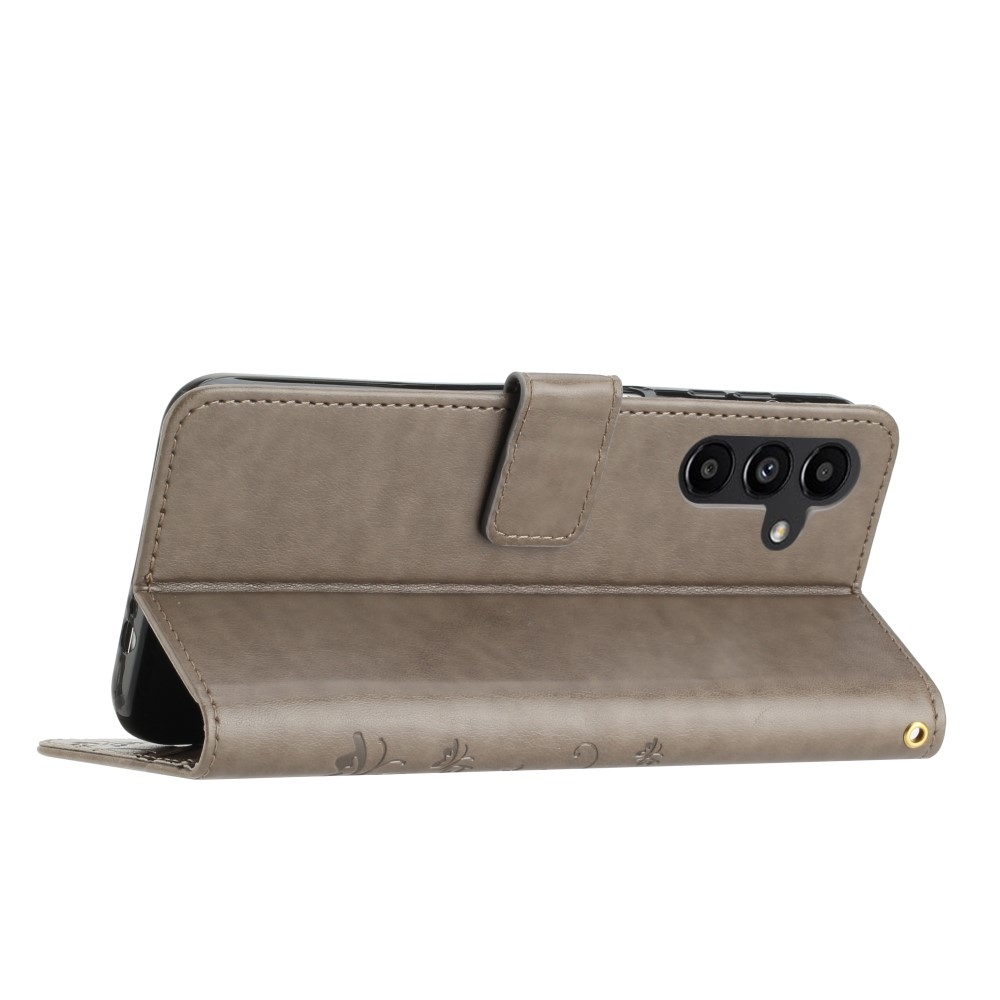 Virágok könyv tok Samsung Galaxy S25-hez - szürke