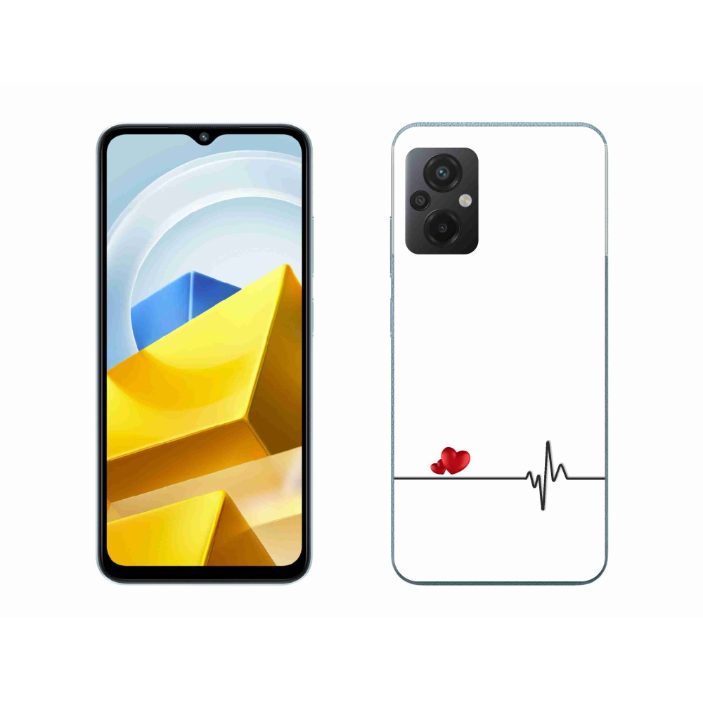 Gél borító mmCase a Xiaomi Poco M5 4G-n - szív és szívverés fehér háttérrel