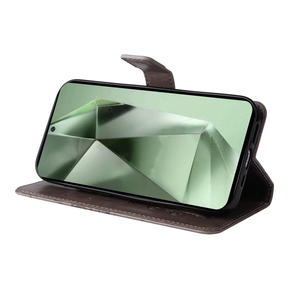 Nagy pillangó könyv tok Samsung Galaxy S24 FE készülékhez - szürke