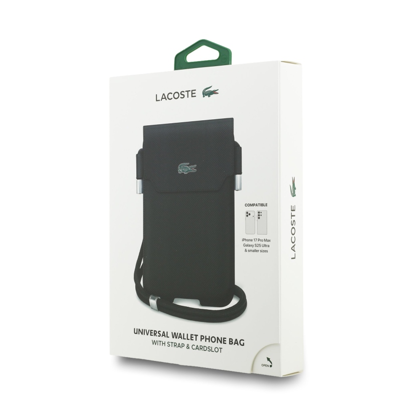 Lacoste PVC Iconic Petit Pique Fém Logós Telefonzseb XL Fekete
