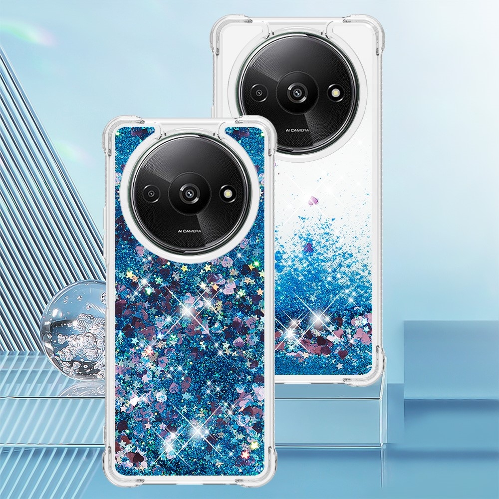 Glitter zselés homokóra tok Xiaomi Redmi A3-hoz - kék/szívek