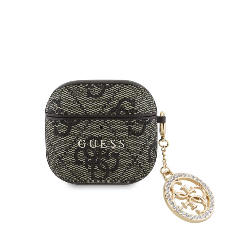 Guess 4G Script PC/PU Charm tok AirPods 4 barna bőrhöz