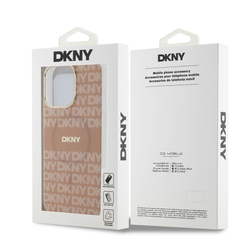DKNY PC/TPU ismétlődő mintás tonális csíkos Magsafe hátlap iPhone 15 Pro Max rózsaszínű borítóhoz