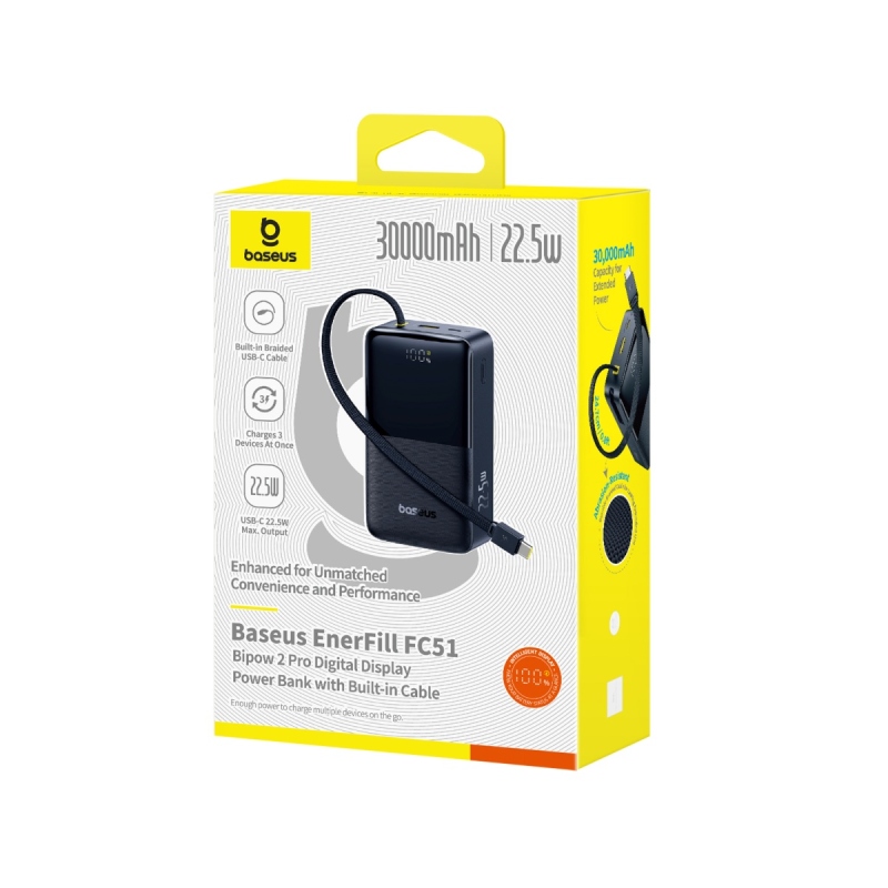 Baseus EnerFill FC51 Bipow 2 Pro 22,5 W-os hordozható akkumulátor, 30 000 mAh, Cosmic Black