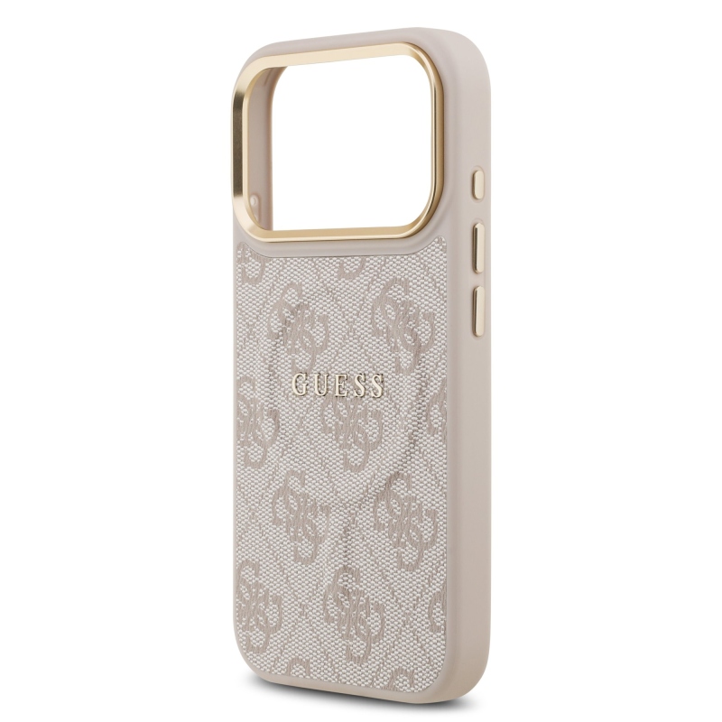 Guess PU bőr 4G aranykeret MagSafe hátlap iPhone 17 Pro rózsaszínű borítóhoz