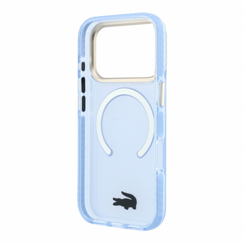 Lacoste IML ütésálló Petit Pique arany logós MagSafe hátsó tok iPhone 18 Pro Max-hoz, kék