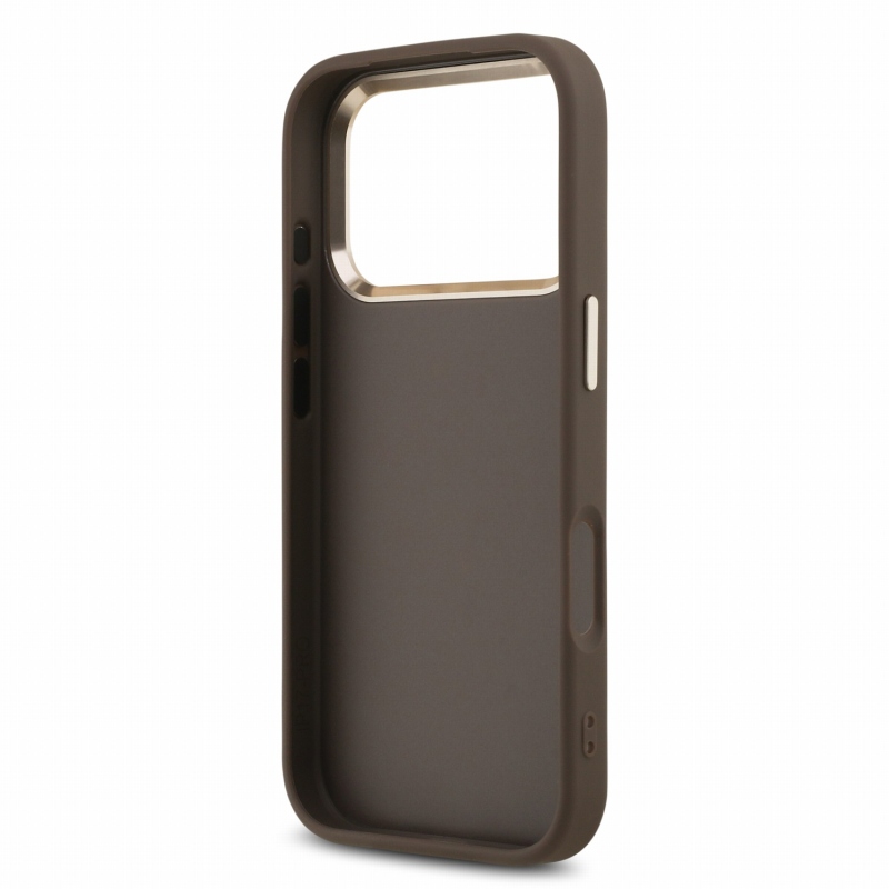 Guess PU 4G fém logós pántos hátlap az iPhone 18 Pro-hoz, barna