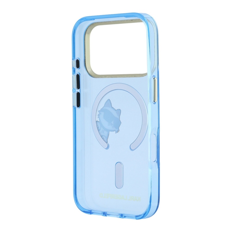 Karl Lagerfeld IML Choupette Peekaboo Magsafe hátsó tok iPhone 18 Pro-hoz, kék