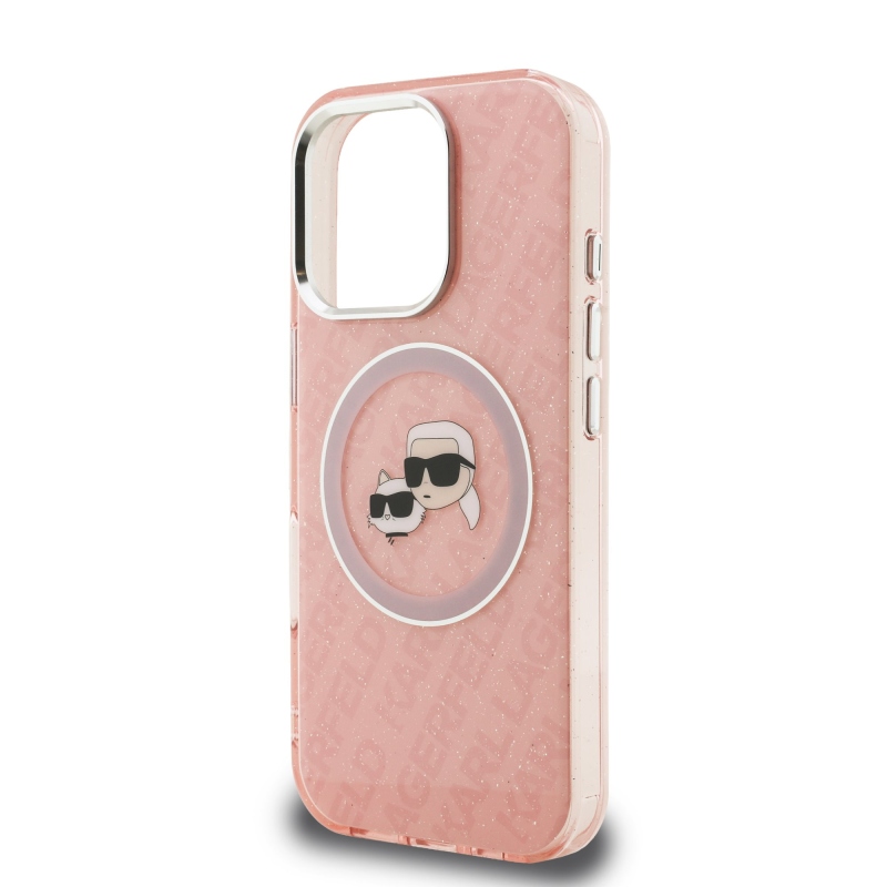 Karl Lagerfeld IML K&CH Heads Ismételt logó MagSafe hátlapi borító iPhone 16 Pro rózsaszínhez