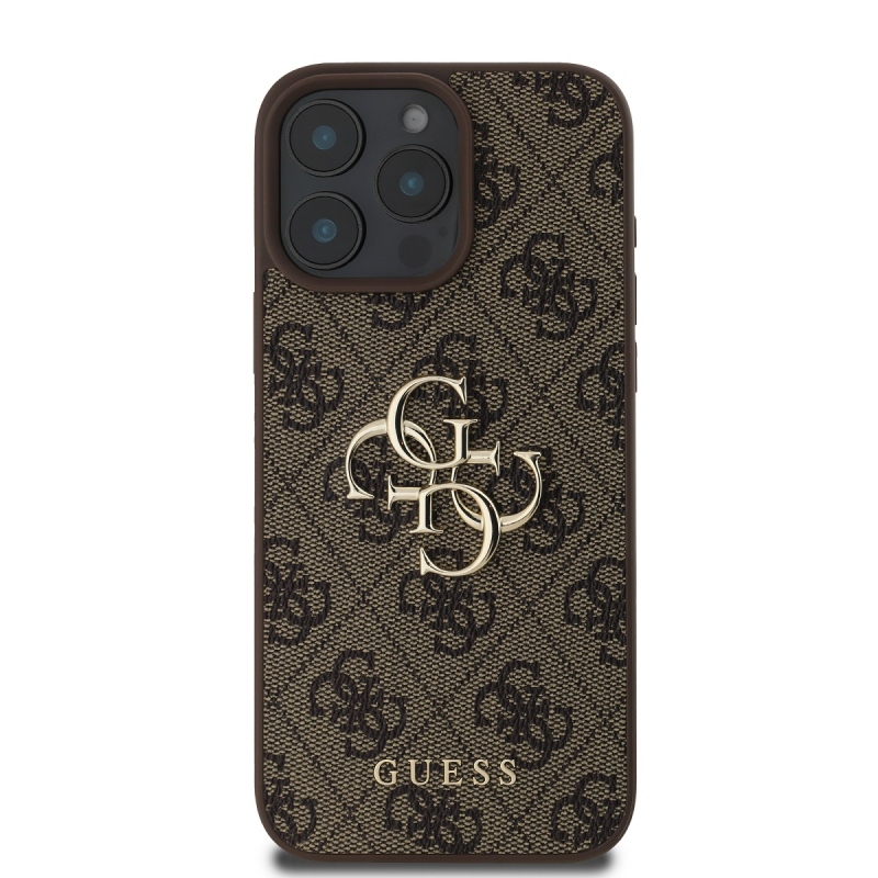 Guess PU 4G fém logós hátlap iPhone 16 Pro Max-hoz barna barna