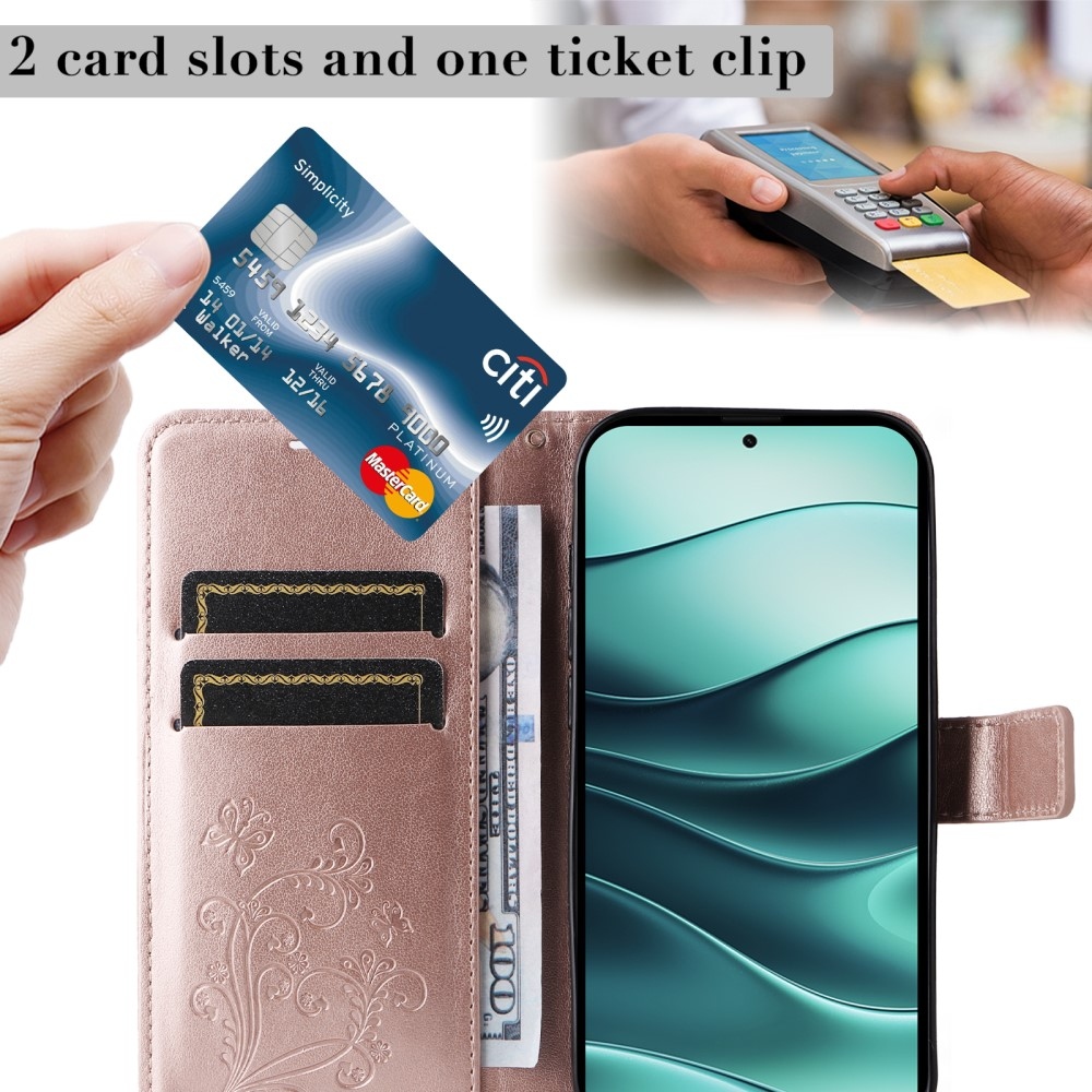 Nagy pillangó könyv tok Xiaomi Redmi Note 14 5G - rózsa arany