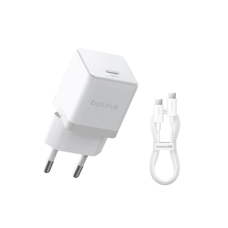 Baseus Palm gyors töltő USB-C 20W + adatkábel USB-C/USB-C 1m Fehér