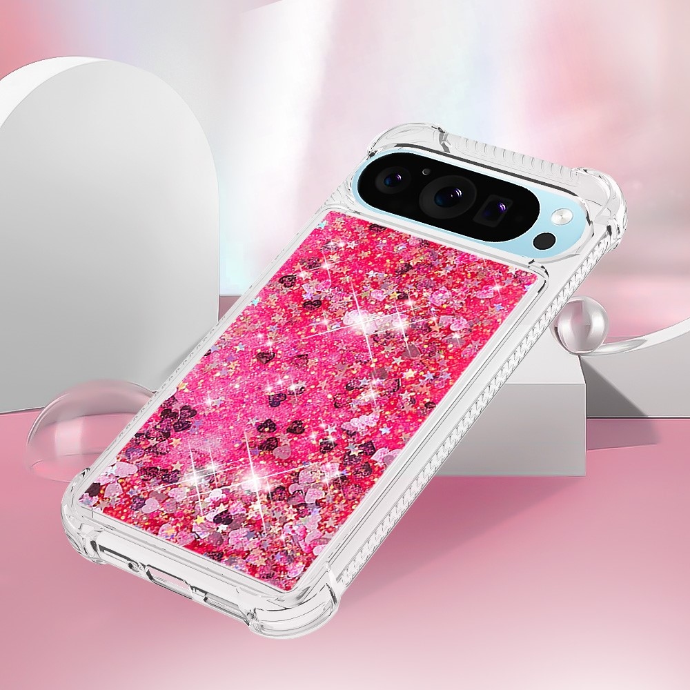 Csillogó homokóra zselés tok Google Pixel 10 Pro XL-hez - rózsaszín/szív