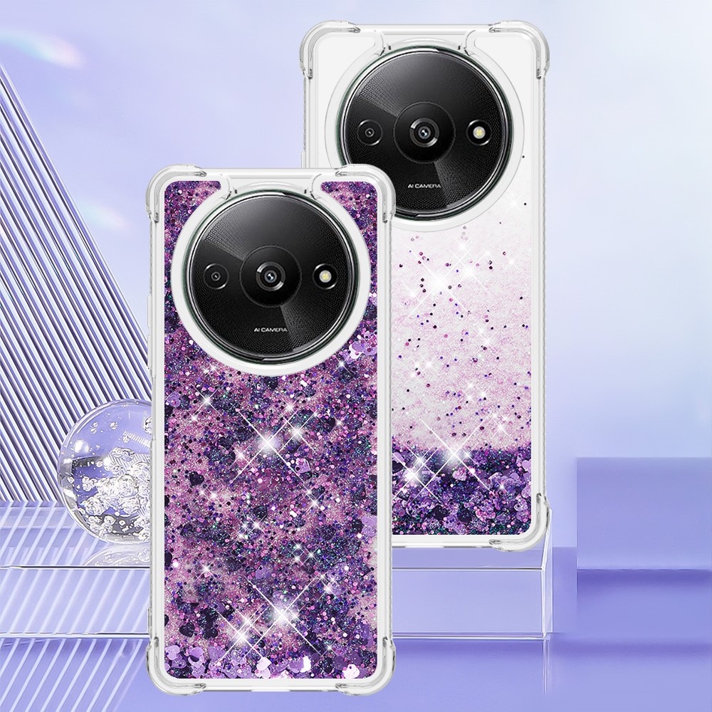 Glitter zselés homokóra tok Xiaomi Redmi A3-hoz - sötét lila/szív
