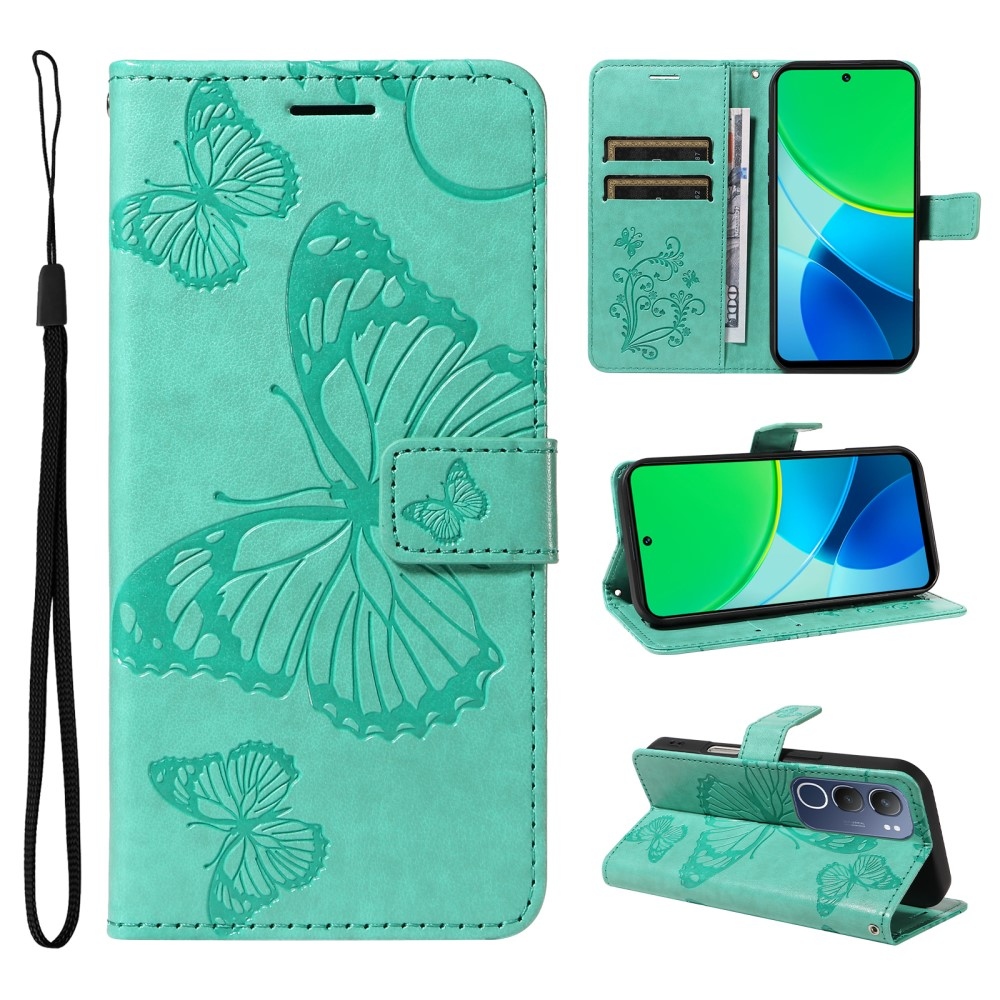 Nagy pillangó könyvtáska a Vivo Y19s készülékhez - teáskék színű