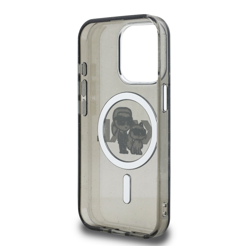 Karl Lagerfeld IML Glitter Karl és Choupette Sketch MagSafe hátlap iPhone 15 Pro Max-hoz Fekete