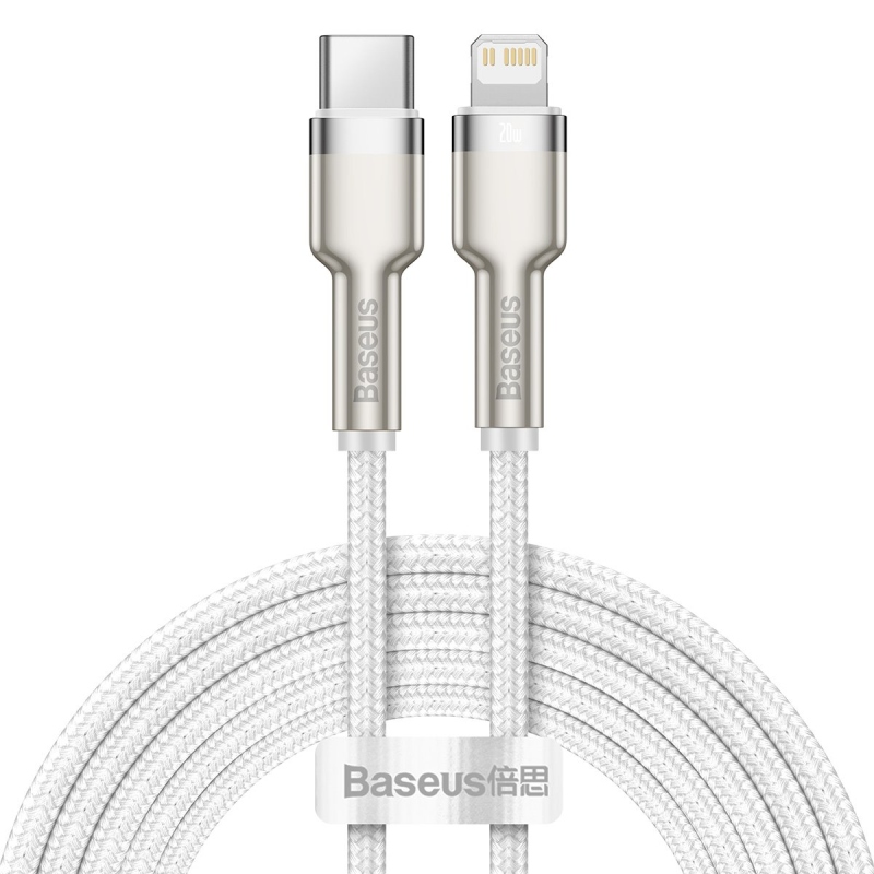 Baseus Cafule Metal sorozatú adatkábel USB-C - világítás 20W 2m Fehér