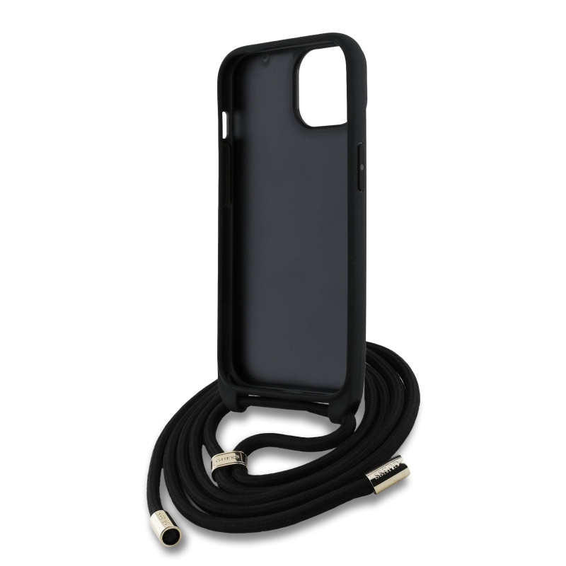 Guess PU 4G fém logó fém keresztpánt hátlapi borító iPhone 15 rózsaszínhez