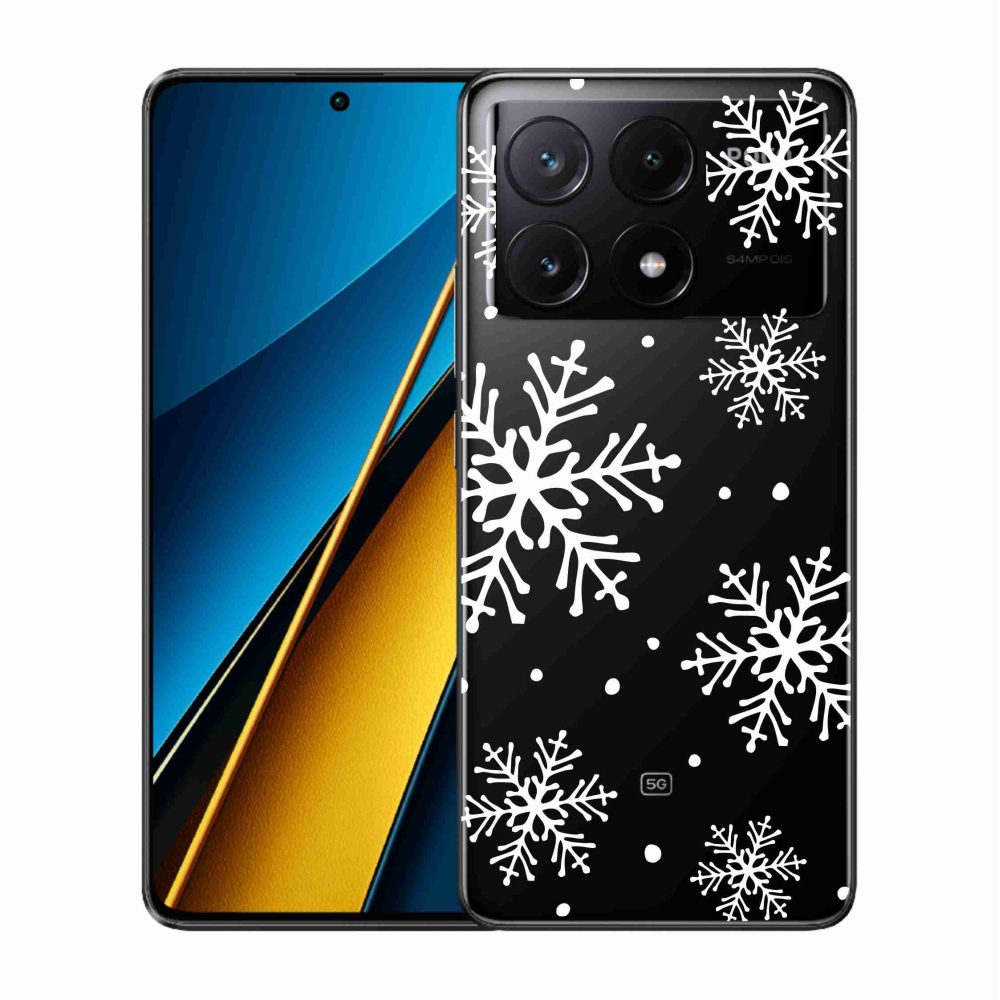 Gél borítás mmCase a Xiaomi Poco X6 Pro 5G számára - fehér pelyhek átlátszó háttéren