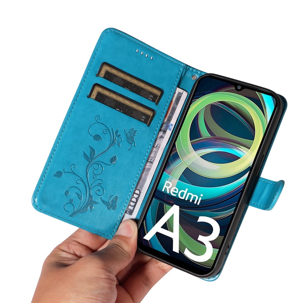 Virágok könyv tok Xiaomi Redmi A3-hoz - kék