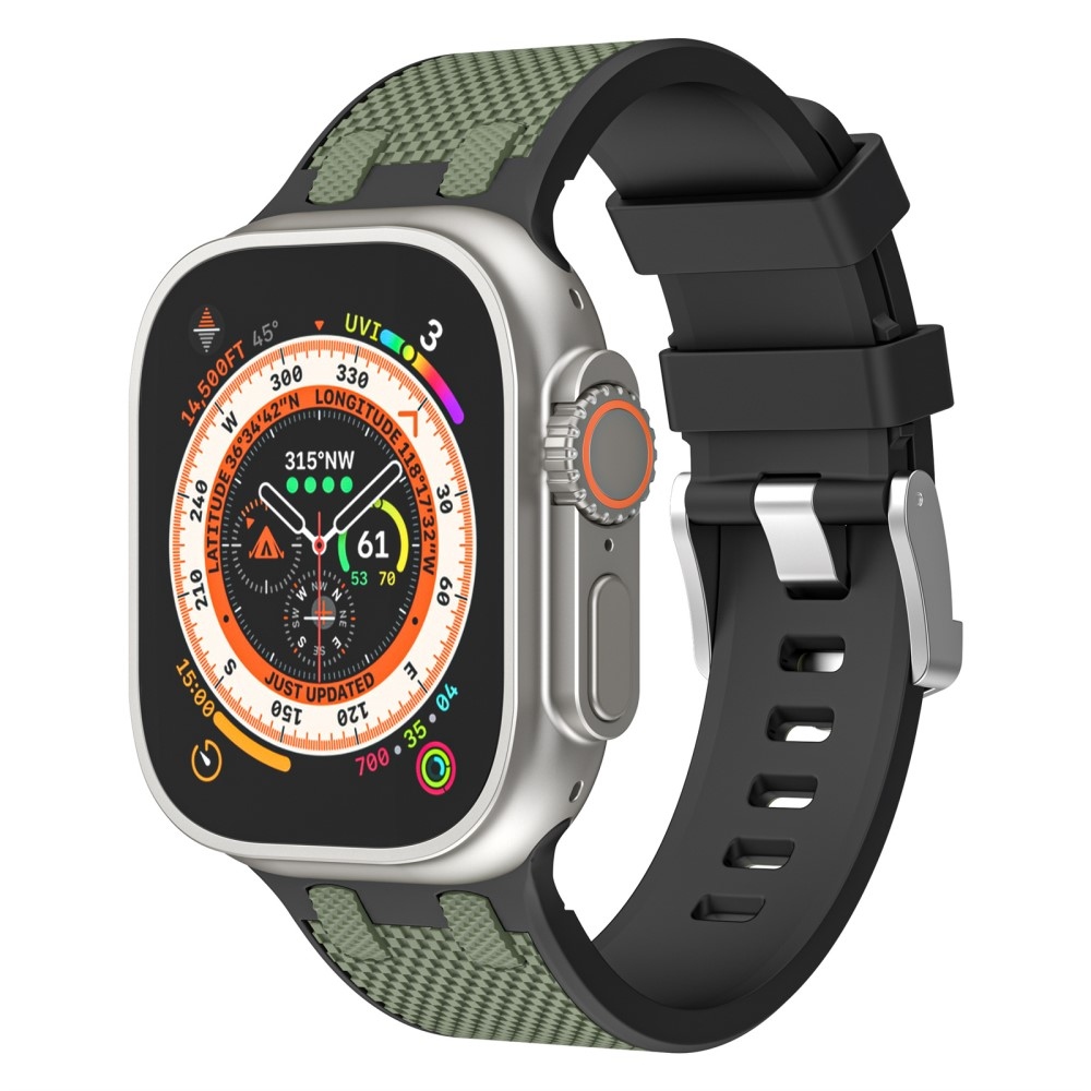 Sport szilikon szíj Apple Watch Ultra/Ultra 2 49mm/SE/SE 2022/2023 44mm/9/8/7 45mm/6/5/4 44mm/3/2/1 42 mm-es órához - fekete/sötétzöld