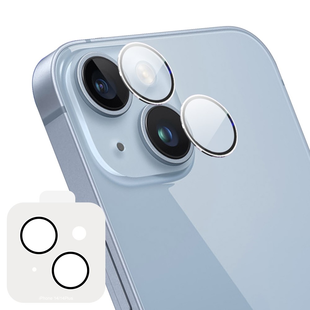ENK kamera lencseüveg iPhone 14/14 Plus készülékhez (különálló szemüveg) - fekete gyűrűk