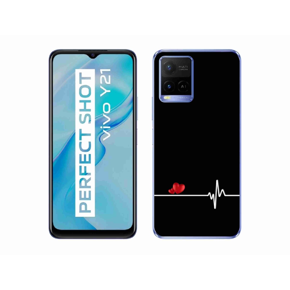 Gél borító mmCase a Vivo Y21/Y21s/Y33s készülékhez - szív és szívverés fekete háttérrel