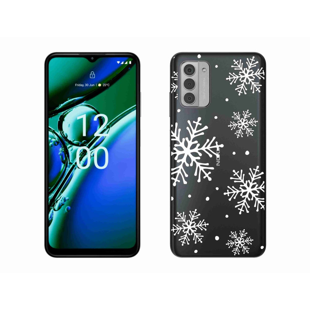 Zselés borítás mmCase a Nokia G42 készülékhez - fehér pelyhek átlátszó háttéren