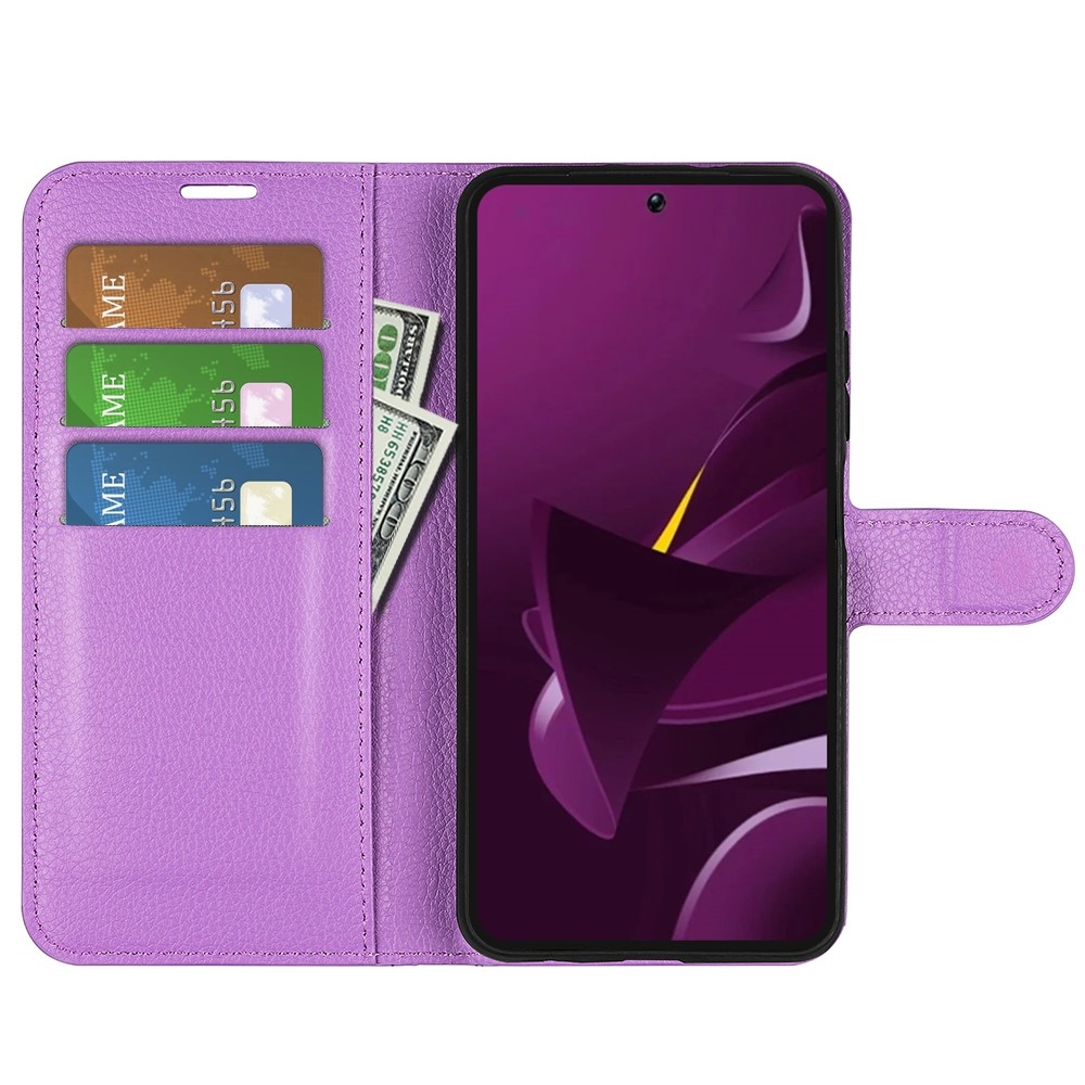 Litchi könyv tok a Xiaomi Poco M7 Pro 5G-hez - lila