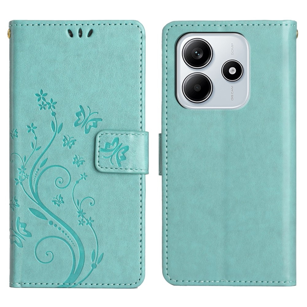Virágok könyv tok Xiaomi Redmi Note 14 5G-hez - teal - teal