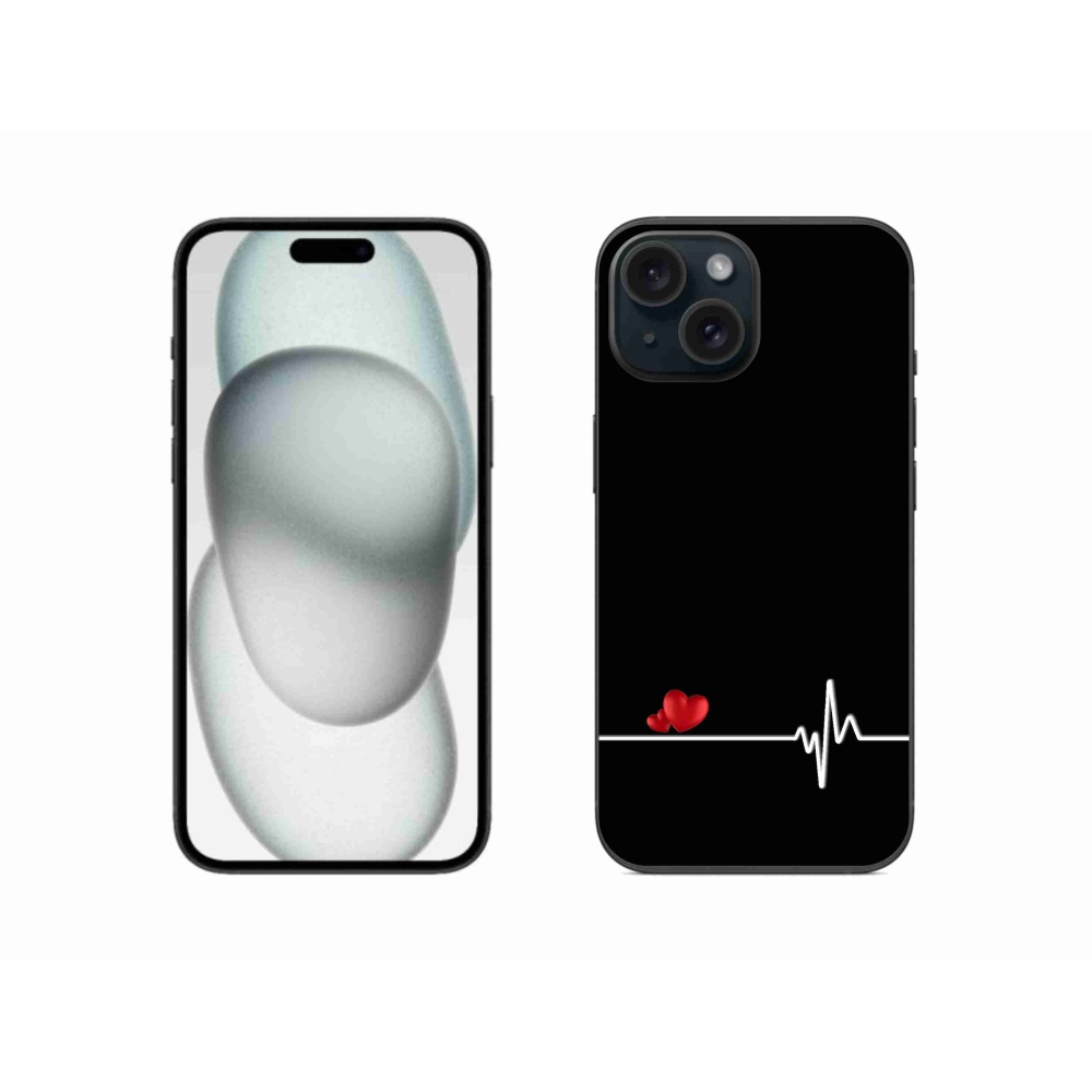 Gél borító mmCase iPhone 15 készülékhez - szív és szívverés fekete háttérrel