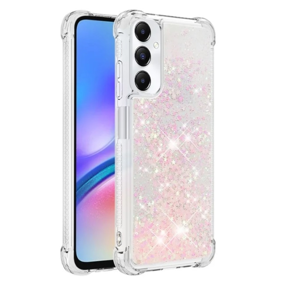 Glitter zselés homokóra tok Samsung Galaxy A05s készülékhez - rózsaszín/csillagok