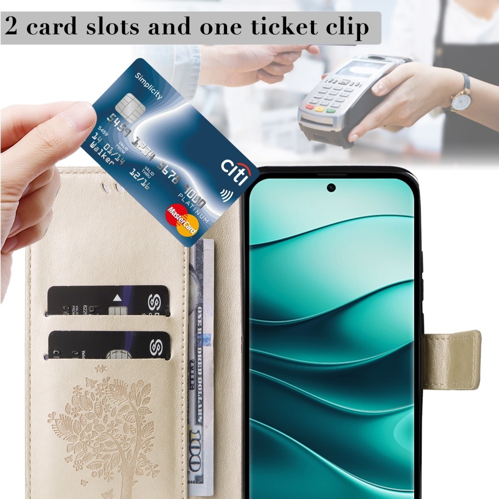 Fák könyv tokja Xiaomi Redmi Note 14 Pro 5G/Poco X7 5G/Note 14 Pro+ 5G - arany színű