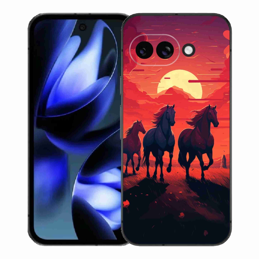 Gél borítás mmCase a Google Pixel 9a számára - lovak és naplemente