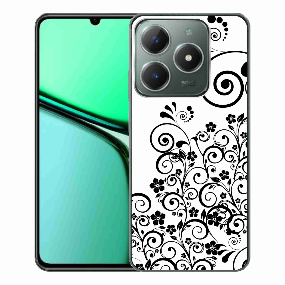 Gél borítás mmCase a Realme C61 készülékhez - fekete-fehér virágminták