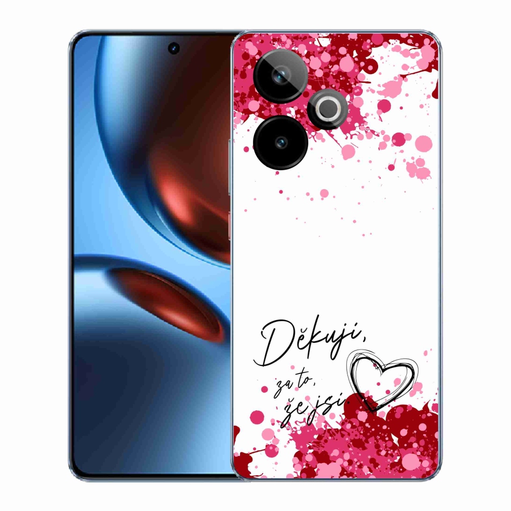 Rugalmas zselés tok mmCase a Realme GT 7 5G/GT 7T 5G képével - szerelem szöveg 2 fehér háttérrel