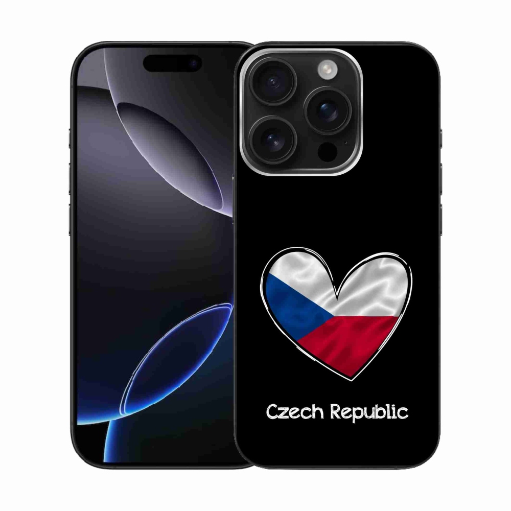 Zselés borítás mmCase iPhone 16 Pro készülékhez - zászlós szív fekete háttérrel