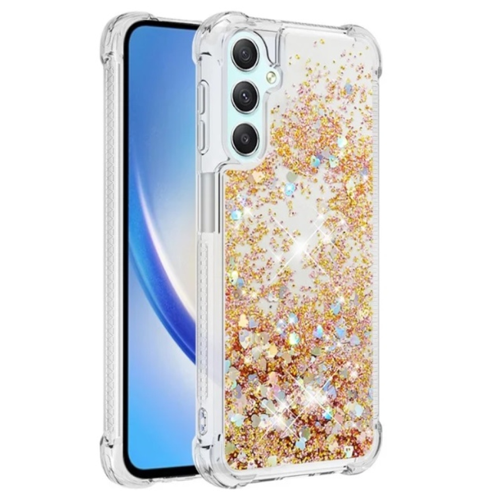 Glitter homokóra zselés tok Samsung Galaxy A24 készülékhez - arany/szív