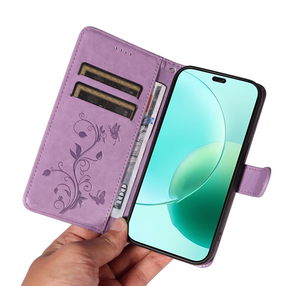 Virágok könyvtáska Honor 400 Lite-hoz - világos lila