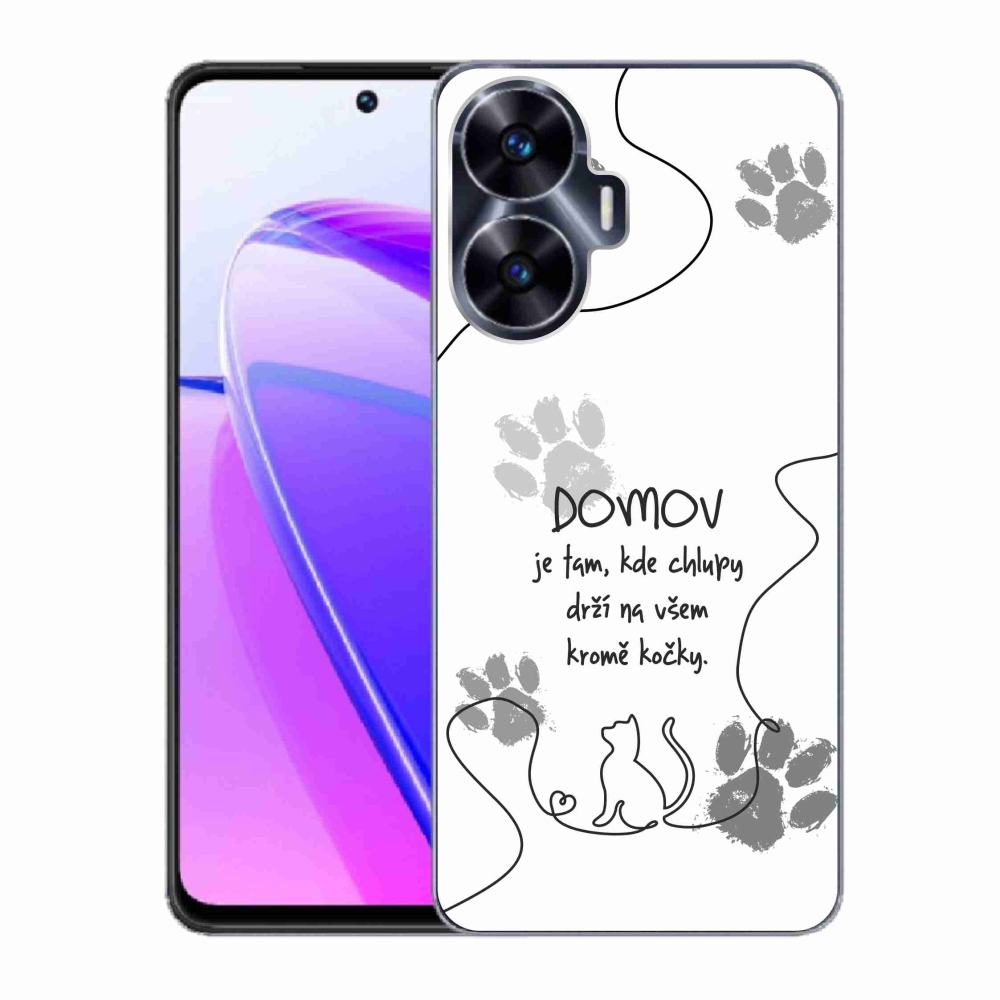 Gél borító mmCase a Realme C55 készülékhez - macska motívum fehér háttérrel