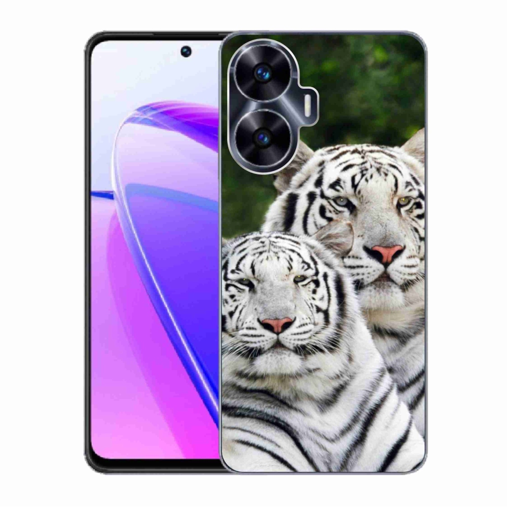 Gél tok mmCase a Realme C55 készülékhez - fehér tigrisek