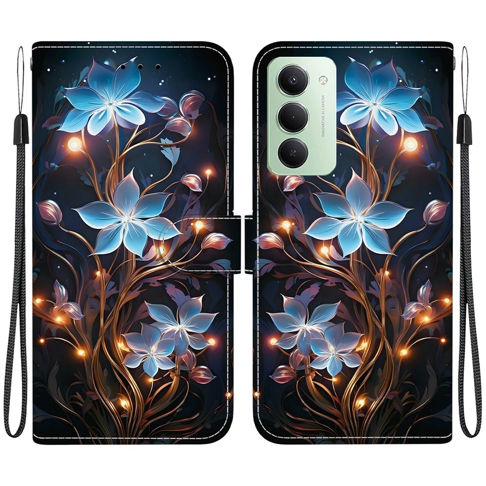 Sokoldalú könyvtáska Xiaomi Redmi 15 5G (169mm) - kék virágokkal