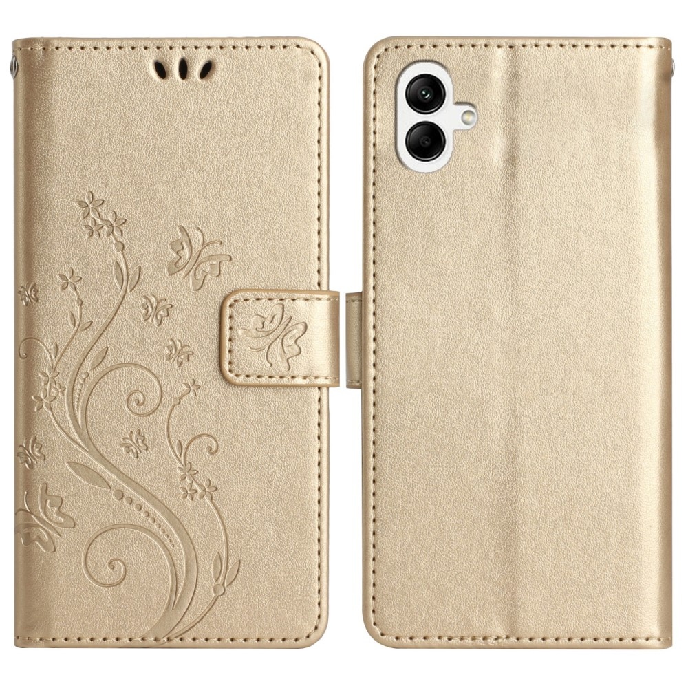 Virágok könyv tok Samsung Galaxy A06 4G-hez - arany színű