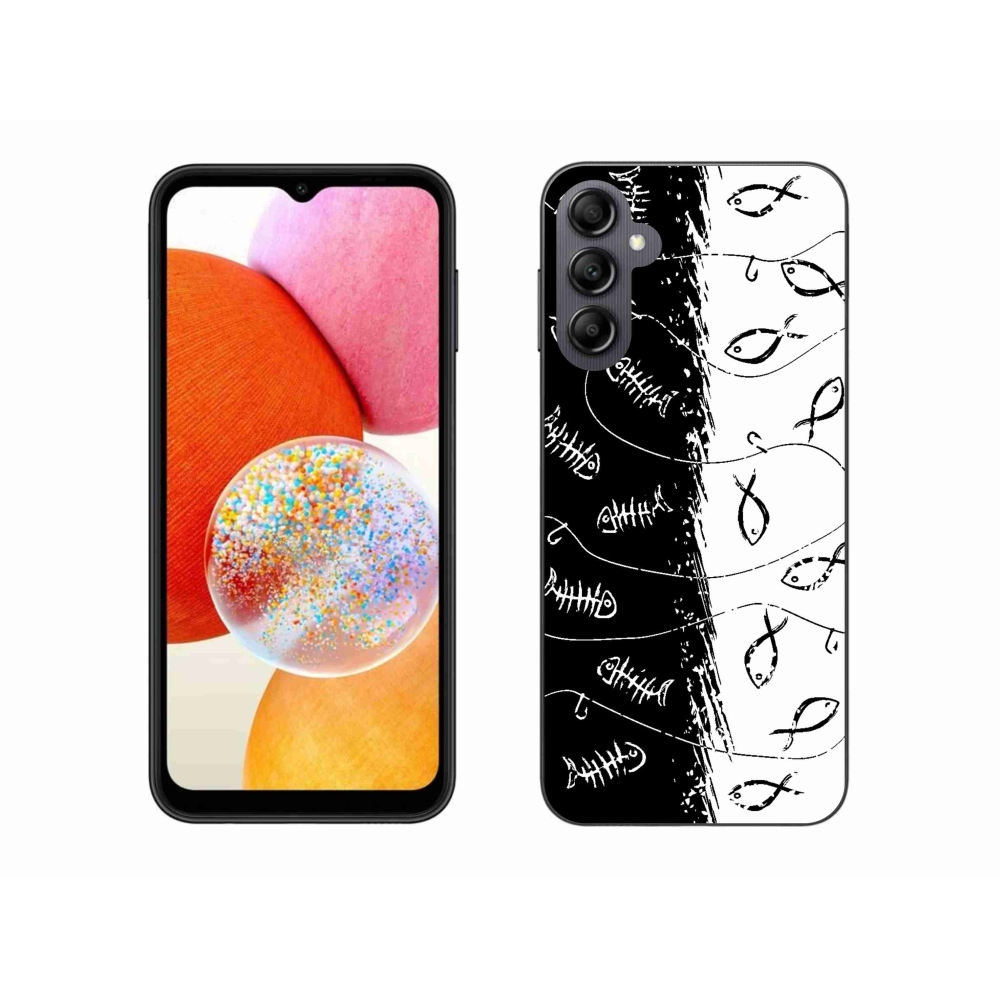 Zselés borítás mmCase Samsung Galaxy A14 4G/5G - csontvázak és halak számára